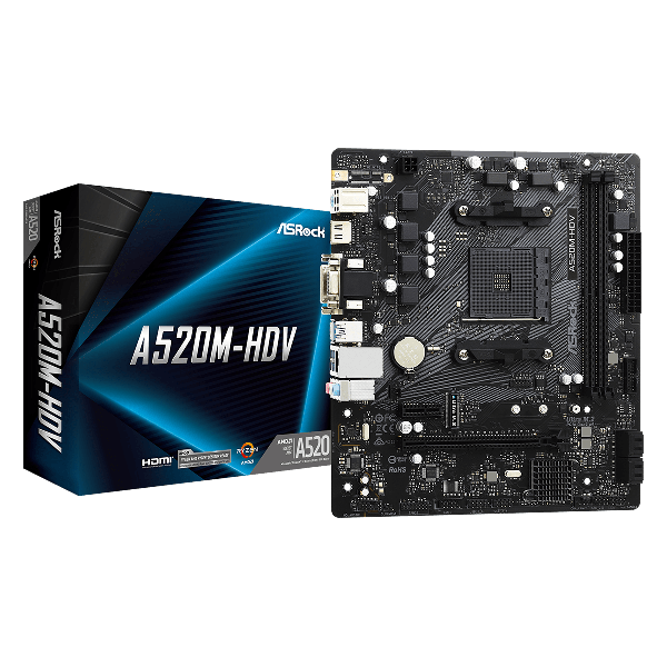 Материнська плата ASRock A520M-HDV (AM4, AMD A520, microATX)